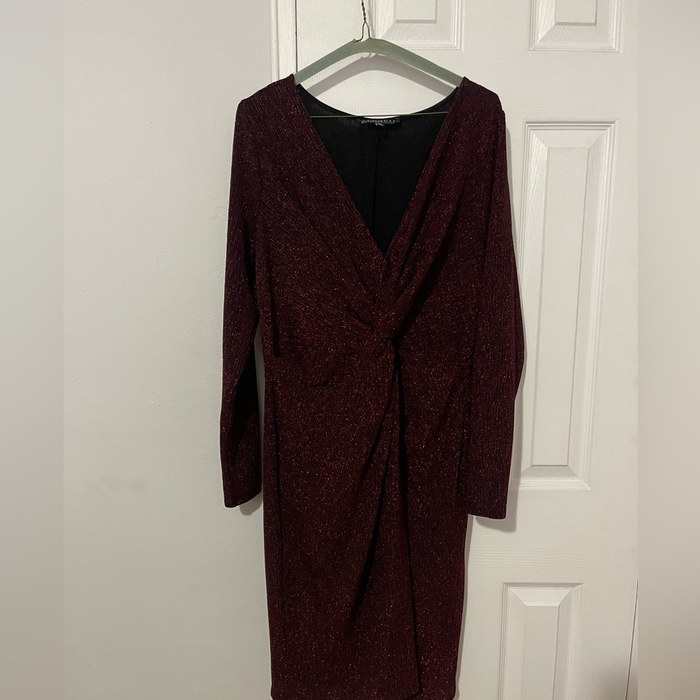 Metallic red twist front dress